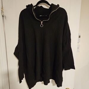 Quarter Zip Sweater womens size 2X Black Cozy plus size oversized Claire France
